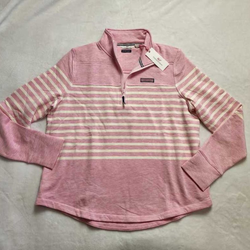 NEW PINK VINEYARD VINES DREAMCLOTH PLACED STRIPE RELAXED SHEP SHIRT SWEATER - Picture 1 of 12